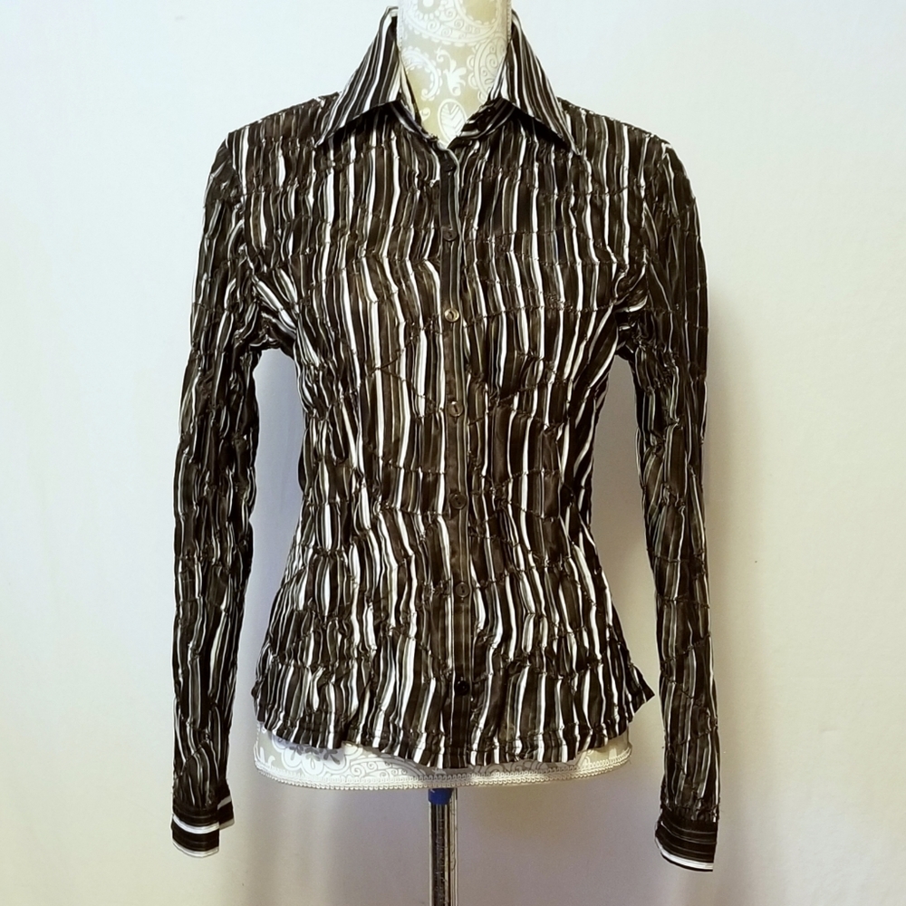 Samuel Dong Pleated Striped Hand Dyed Shirt Sz M